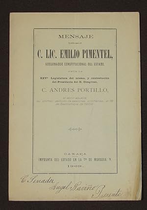 Mensaje Leído Por El C. Lic. Emilio Pimentel, Gobernador Constitucional Del Estado