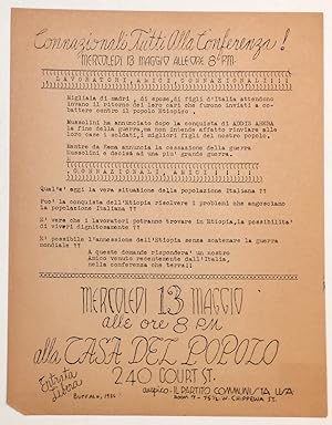 Connazionali Tutti Alla Conferenza! [handbill announcing an anti-fascist meeting protesting Italy...