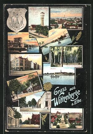 Ansichtskarte Wittenberge a. Elbe, Gesamtansicht, Hafen, Elbbrücke, Hohenzollernstrasse, Wassertu...