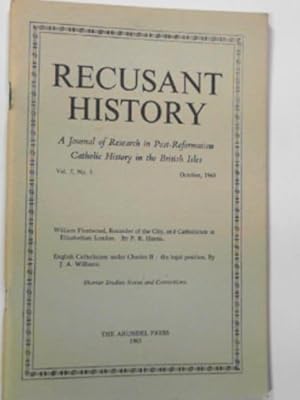 Seller image for Recusant History: a journal of research in Post-Reformation Catholic history in the British Isles, volume 7, no.3, October 1963 for sale by Cotswold Internet Books