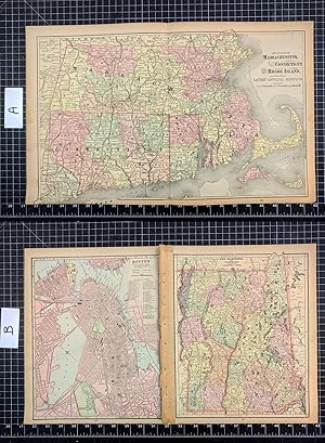 1887 Original Color Map: MASSACHUSETTS, CONNECTICUT & RHODE ISLAND (also Boston, NH & VT)