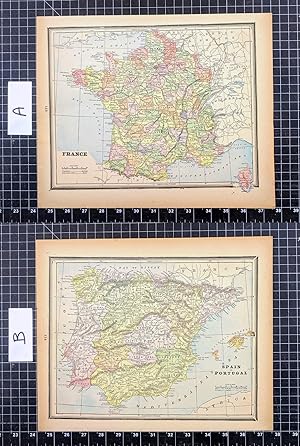 Bild des Verkufers fr 1887 Original Color Map: FRANCE (also Spain and Portugal) zum Verkauf von CorgiPack