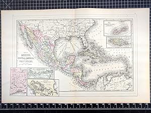 1894 Original Handcolor Map: MEXICO, CENTRAL AMERICA AND WEST INDIES