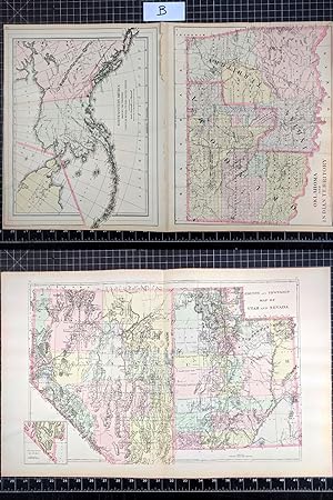 Seller image for 1894 Original Handcolor Map: COUNTY MAP OF UTAH AND NEVADA / OKLAHOMA & INDIAN TERRITORIES / ALASKA (NORTHWESTERN AMERICA) for sale by CorgiPack