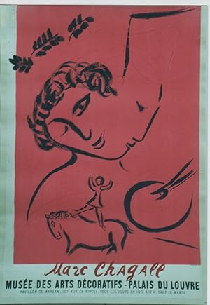 Seller image for LE PEINTRE EN ROSE par Marc CHAGALL 1959" MUSE DES ARTS DCORATIFS - PALAIS DU LOUVRE Paris / Affiche originale entoile / Litho dite  1500 preuves s/papier par MOURLOT Imp. (1959) for sale by Mad-Museum