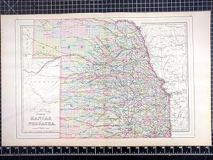 1894 Original Handcolor Map: KANSAS AND NEBRASKA COUNTY AND TOWNSHIP MAP