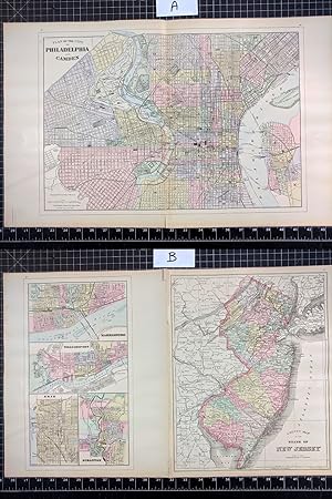 Imagen del vendedor de 1894 Original Handcolor Map: PLAN OF THE CITY OF PHILADELPHIA AND CAMDEN / COUNTY MAP OF NEW JERSEY / PA. CITIES a la venta por CorgiPack