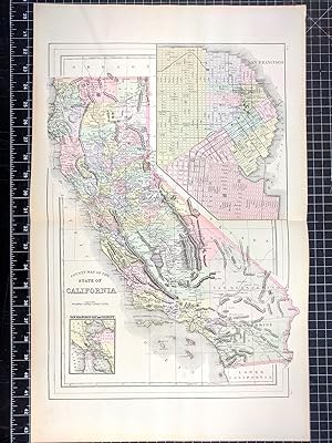 Seller image for 1894 Original Handcolor Map: COUNTY MAP OF CALIFORNIA for sale by CorgiPack