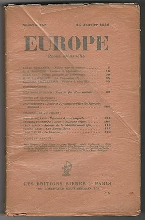 EUROPE. Revue mensuelle. Numéro 157. 15 Janvier 1936.