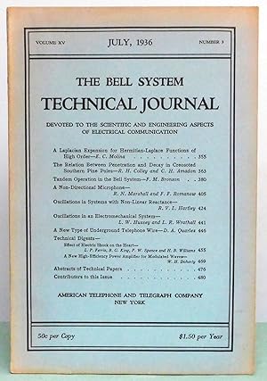 Image du vendeur pour The Bell System Technical Journal Volume XV Number 3 July 1936 mis en vente par Argyl Houser, Bookseller