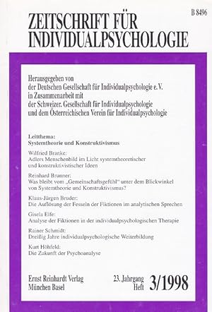 Bild des Verkufers fr Zeitschrift fr Individualpsychologie. Heft 3/1998, 23. Jahrgang. Leitthema: Heimat. Hrsg. von: Deutsche Gesellschaft fr Individualpsychologie e.V., in Zusammenarbeit mit der Schweizerischen Gesellschaft fr Individualpsychologie und dem sterreichischen Verein fr Individualpsychologie. zum Verkauf von Fundus-Online GbR Borkert Schwarz Zerfa