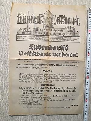 Seller image for Ludendorff's Volkswarte : 20. Julmond [Dezember] 1931 : Folge 51, 3. Jahrgang for sale by Expatriate Bookshop of Denmark