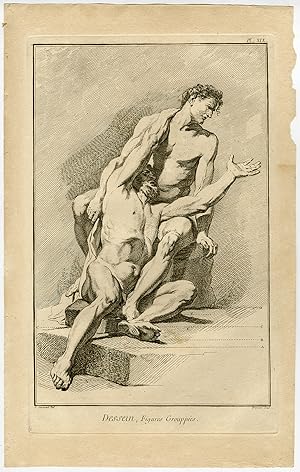 Antique Print-ART SCHOOL-DRAWING-HUMAN BODY-POSING MEN-Diderot-Prevost-1751
