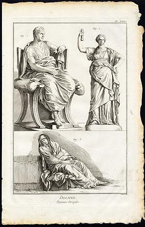 Antique Print-ART SCHOOL-DRAWING-DRAPED FIGURES-Diderot-Defehrt-1751