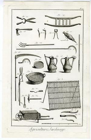 7 Antique Prints-AGRICULTURE-GARDENING-DESIGN-TOOLS-LAYING OUT-Diderot-1751