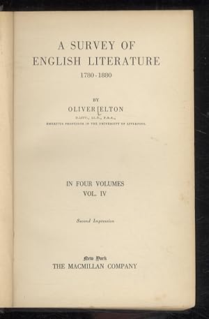 Bild des Verkufers fr A survey of English Literature. 1780-1880. In four volumes. Vol. IV. Second impression. zum Verkauf von Libreria Oreste Gozzini snc