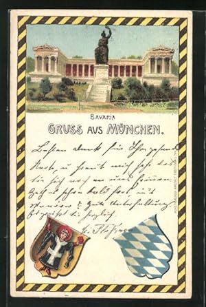 Lithographie München, Bavaria und Wappen