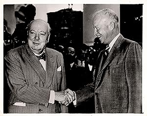 An original press photograph of Prime Minister Sir Winston S. Churchill bidding farewell to Presi...