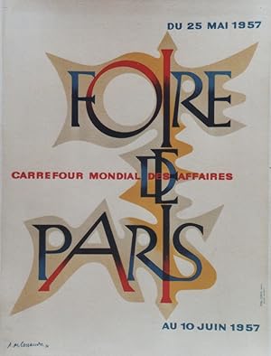 Imagen del vendedor de "FOIRE DE PARIS 1957" Affiche originale entoile et encadre / Litho A.M. CASSANDRE a la venta por Mad-Museum