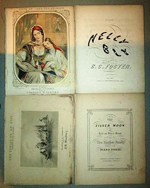 Four Fascinating Pieces of Mid-Nineteen Century Pieces of Sheet Music: Nelly Bly, Silver Moon, Bu...