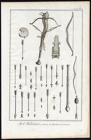 Antique Print-MILITARY-WARFARE-WEAPON-CROSSBOW-BOW-ARROW-Diderot-1751