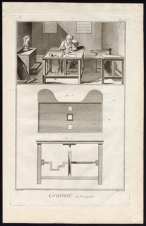 3 Antique Prints-ENGRAVING-PRECIOUS STONES-Diderot-Benard-1751