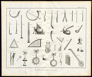 Antique Print-LUTHIER-LUTHERIE-ANCIENT-MUSIC-INSTRUMENT-Diderot-1751
