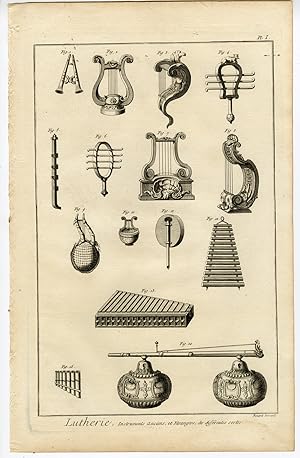 Antique Print-LUTHIER-LUTHERIE-HARP-INSTRUMENTS-MUSIC-Diderot-1751