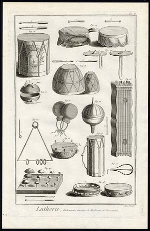 Antique Print-LUTHIER-LUTHERIE-PERCUSSION-INSTRUMENTS-MUSIC-DRUM-Diderot-1751