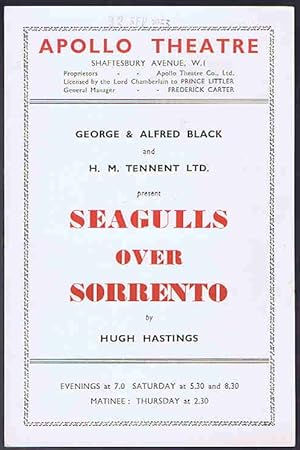 Imagen del vendedor de Seagulls Over Sorrento by Hugh Hastings: Apollo Theatre Programme a la venta por Lazy Letters Books
