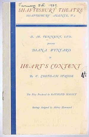 Imagen del vendedor de Heart's Content by W. Chetham Strode: Shaftesbury Theatre Programme a la venta por Lazy Letters Books