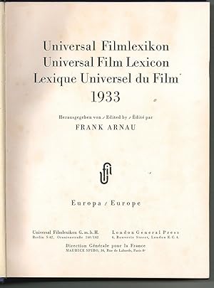 Universal Filmlexikon. Universal Film Lexikon. Lexique Universel du Film 1933.