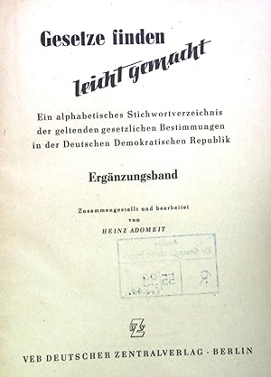 Image du vendeur pour Gesetze finden leicht gemacht, Ergnzungsband. mis en vente par books4less (Versandantiquariat Petra Gros GmbH & Co. KG)