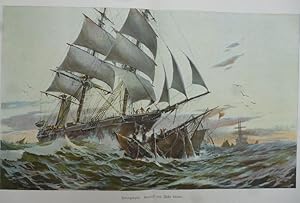 Uebergesegelt - Kunstdruck n. e. Aquarell v. Willy Stöwer ( Havarie Segelschiff )