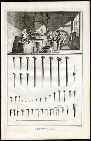 2 Antique Prints-HEAVY NAIL MAKING-WORKSHOP-Diderot-Defehrt-1751