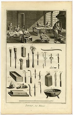5 Antique Prints-GILDING-GOLD-WOOD-LEATHER-METAL-Diderot-Prevost-1751