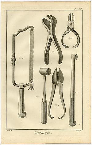 Antique Print-SURGERY-MEDICAL INSTRUMENT-PINCER-SAW-Diderot-Defehrt-1751