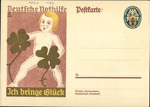 Ganzsache Ansichtskarte / Postkarte Deutsche Nothilfe, Kind mit Kleeblatt, Ich bringe Glück