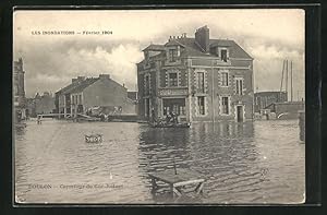 Ansichtskarte Doulon, Les Inondations 1904, Carrefour du Gué-Robert, Hochwasser