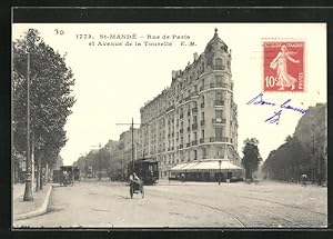 Ansichtskarte Saint-Mandé, Rue de Paris et Avenue de la Tourelle, Strassenbahn und Kutschen