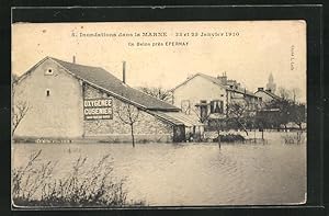 Ansichtskarte Ile Belon, Inondations dans la Marne 1910, Ortspartie bei Hochwasser