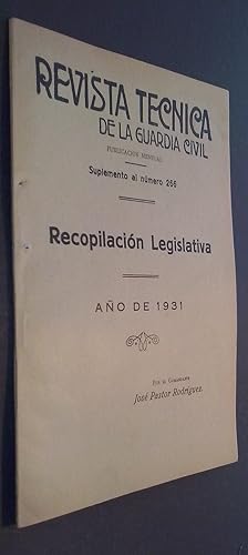 Imagen del vendedor de Revista Tcnica de la Guardia Civil. Suplemento al N 266. Recopilacin legislativa. Ao de 1931 a la venta por Librera La Candela