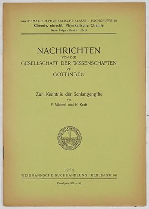 Imagen del vendedor de Zur Kenntnis der Schlangengifte. a la venta por Antiq. F.-D. Shn - Medicusbooks.Com