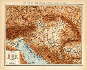 Antique Map-HUNGARY-AUSTRIA-ELEVATION-ALPS-Meyers-1895