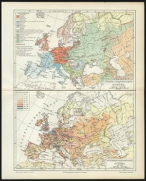 Antique Map-EUROPE-LANGUAGE-POPULATION-Meyers-1895