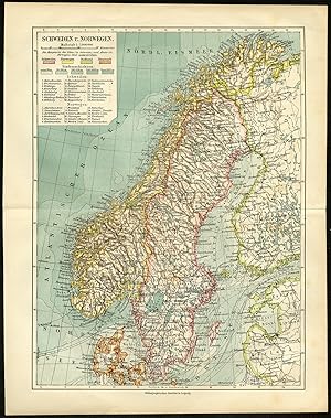 Antique Map-SCANDINAVIA-SWEDEN-NORWAY-Meyers-1903