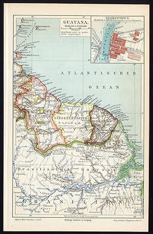 Antique Map-BRITISH GUYANA-SURINAM-FRENCH-Meyers-1895