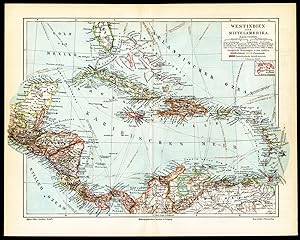 Antique Map-MIDDLE AMERICA-CARIBBEAN-PANAMA-Meyers-1895