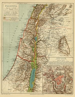 Antique Map-PALESTINE-ISRAEL-JERUSALEM-Meyers-1893