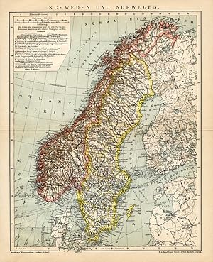 Antique Map-SCANDINAVIA-SWEDEN-NORWAY-Meyers-1895